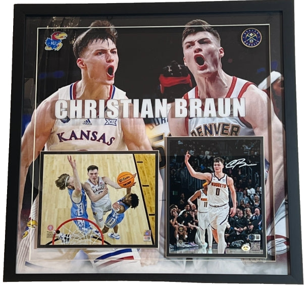 Christian Braun Autographed Denver Nuggets 8x10 w/ KU Photo 25.5"x25.5" Frame BAS COA