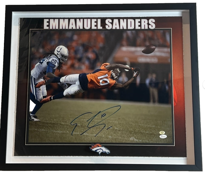 Emmanuel Sanders Autographed 16x20 Broncos Photo in Shadowbox James Spence COA