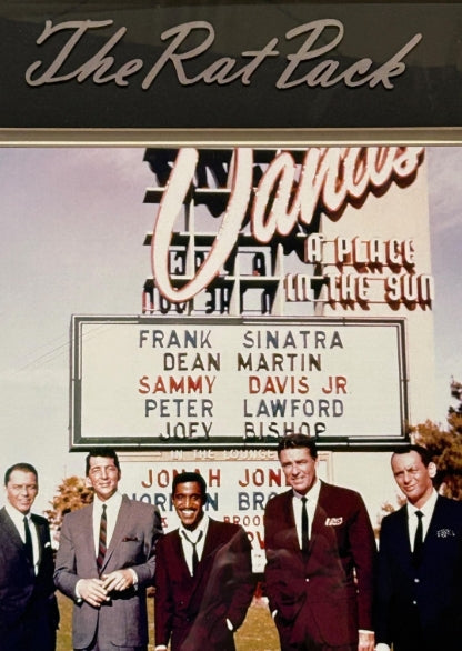 The Rat Pack at the Sands Hotel Framed Collage - Laser Signatures of Frank Sinatra, Dean Martin, Sammy Davis Jr., Peter Lawford, Joey Bishop
