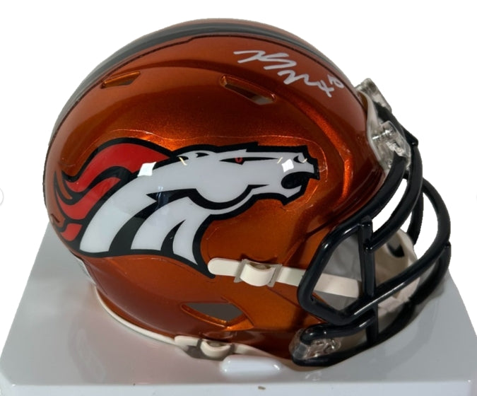 Bo Nix Autographed Denver Broncos Flash Mini Helmet - Beckett COA