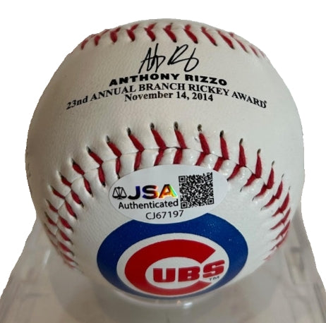 Anthony Rizzo Autographed Chicago Cubs 2014 Branch Rickey Award Baseball – JSA COA - Latitude Sports Marketing