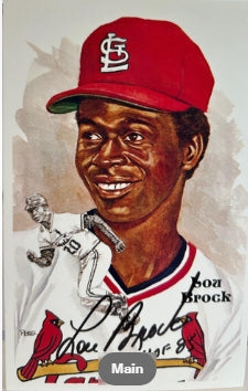Lou Brock Autographed/Inscribed "HOF 85" Perez-Steele 8th Series Post Card No. 190 - JSA COA - Latitude Sports Marketing