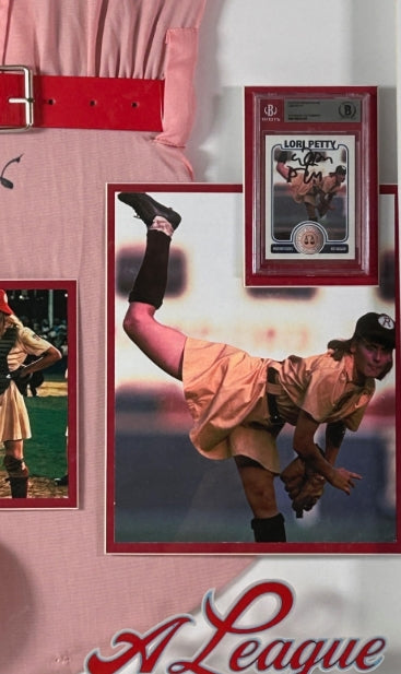 A League of Their Own Framed Triple Autographed Uniform Photo Collage - Tom Hanks Geena Davis Lori Petty - Schwartz Sports Memorabilia and Beckett