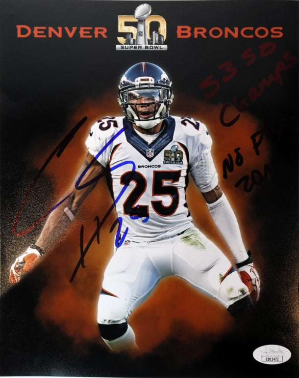 Chris Harris, Jr. Autographed/Inscribed "SB 50 Champs NO FLY ZONE" 8x10 JSA COA