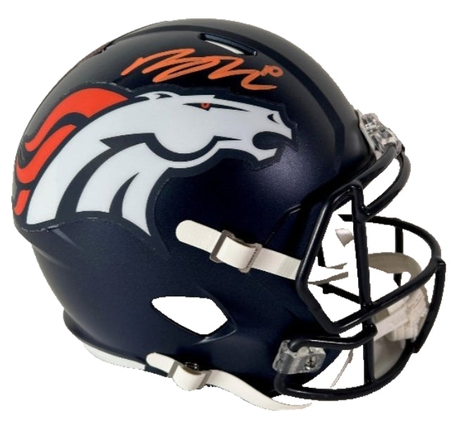 Bo Nix Autographed Navy Broncos 5280 Replica Speed Helmet Beckett COA