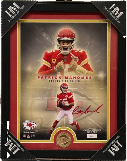 Patrick Mahomes 13x16 Framed Highland Mint Photo with Chiefs Bronze Coin LE/5000