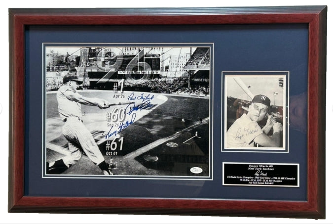 Roger Maris Autographed 61 HR Season Framed Presentation – JSA LOA | Maris + Stallard, Fisher & Foytack Signed Photos - Latitude Sports Marketing