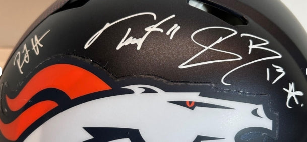 Pat Bryant, Troy Franklin, RJ Harvey Autographed Pro Broncos Helmet - BAS & JSA COA - Latitude Sports Marketing
