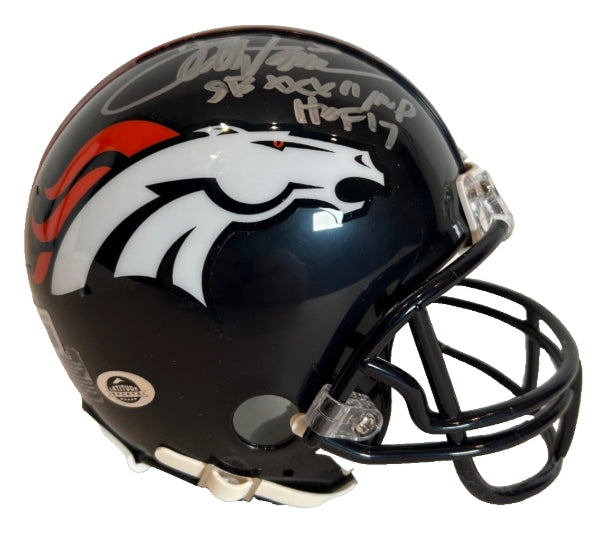 Terrell Davis Autographed/Inscribed SB XXXII MVP & HOF 17 Broncos Mini Helmet - BAS COA - Latitude Sports Marketing