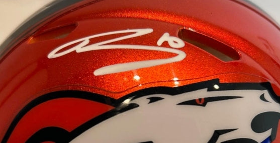 Bo Nix Autographed Denver Broncos Orange Flash Mini Helmet - Beckett COA - Latitude Sports Marketing