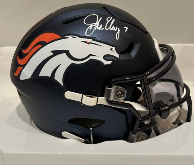 John Elway Autographed Broncos Riddell Midi (Mid-Size) Helmet - BAS COA - Latitude Sports Marketing