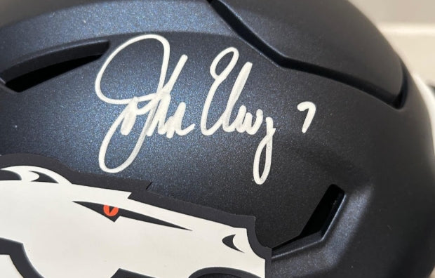 John Elway Autographed Broncos Riddell Midi (Mid-Size) Helmet - BAS COA - Latitude Sports Marketing