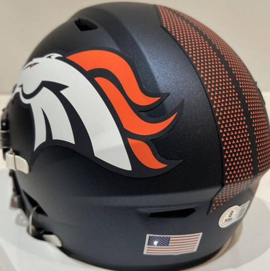 John Elway Autographed Broncos Riddell Midi (Mid-Size) Helmet - BAS COA - Latitude Sports Marketing