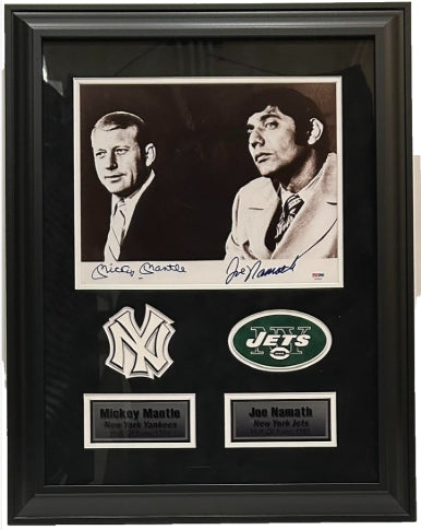 Mickey Mantle & Joe Namath Dual-Autographed 11x14 Photo Framed Collage – PSA LOA