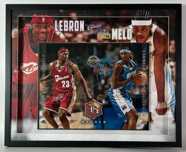 LeBron James & Carmelo Anthony Autographed UDA Rivals Photo in Lighted Shadowbox 31.5"x25.5" Frame