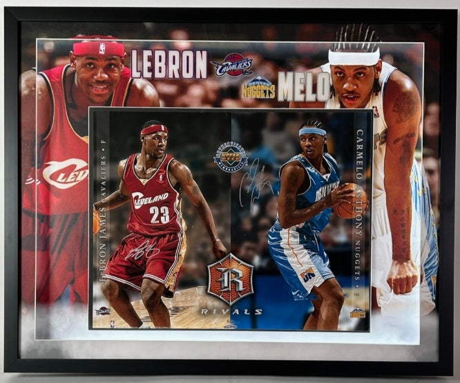 LeBron James & Carmelo Anthony Autographed UDA Rivals Photo in Lighted Shadowbox 31.5"x25.5" Frame