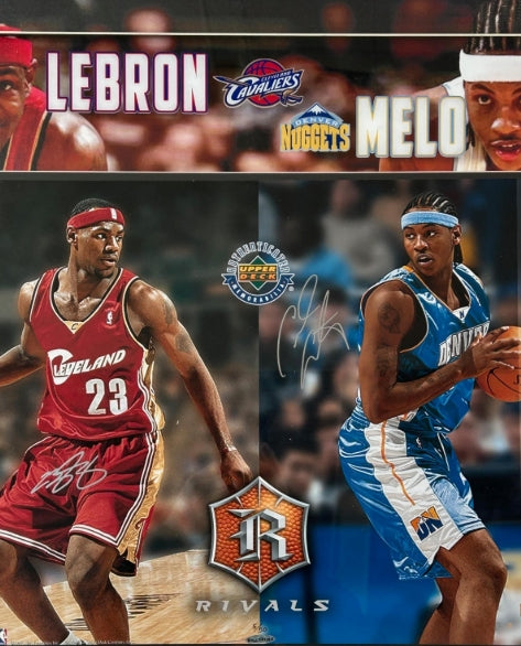 LeBron James & Carmelo Anthony Autographed UDA Rivals Photo in Lighted Shadowbox 31.5"x25.5" Frame