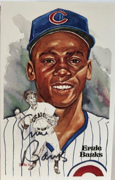 Ernie Banks Autographed Perez-Steele Postcard 6th Series Card #158 JSA COA - Latitude Sports Marketing
