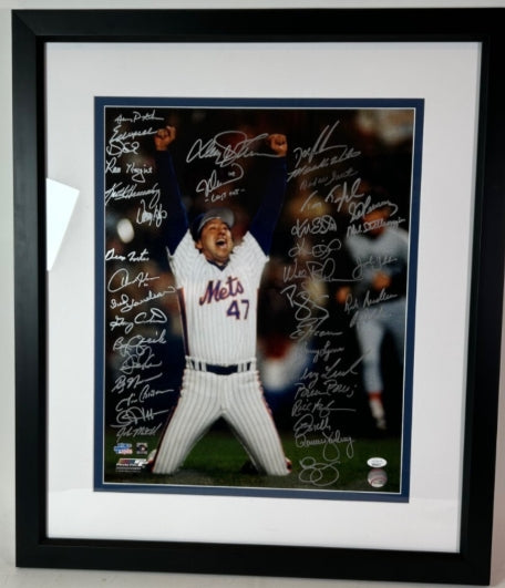 1986 New York Mets World Champions Team Signed Photo 39 Autographs JSA LOA