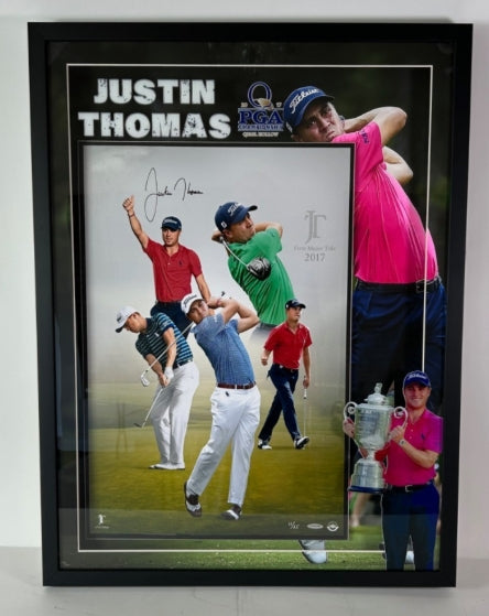 Justin Thomas Autographed 16x24 Photo in Custom LED Frame - Upper Deck Authenticated