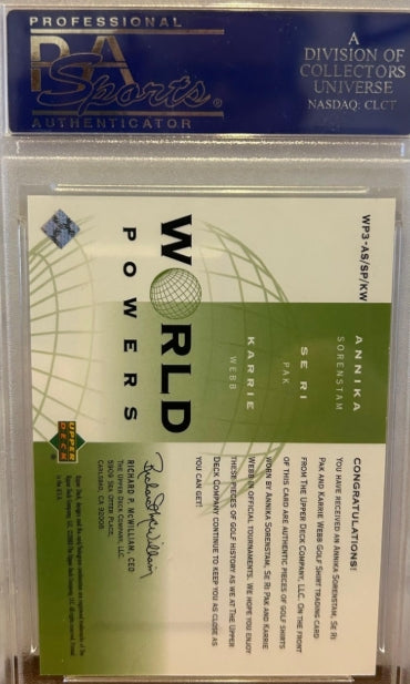 2003 Upper Deck Golf Annika Sorenstam/SeRi Pak/Karrie Webb World Powers PSA NM 7