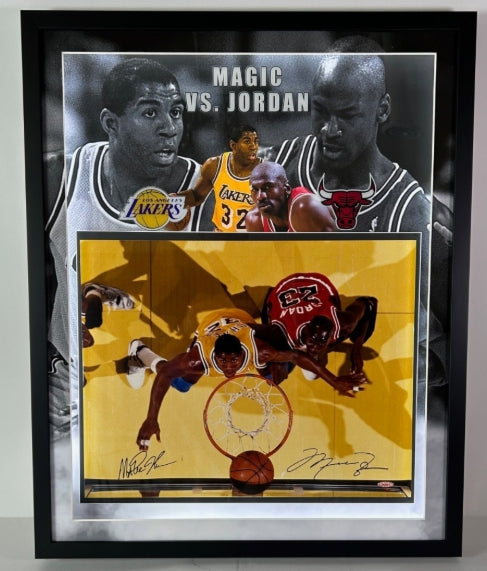 Michael Jordan & Magic Johnson Dual Autographed 16x20 in Custom LED Framed UDA