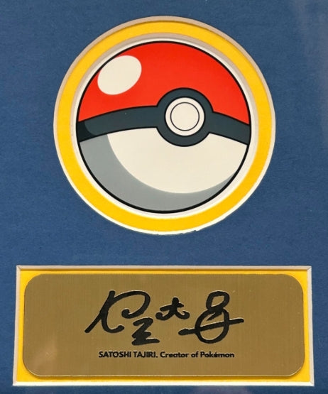 Pokémon Collage with Original 1999 Pikachu 50 HP Trading Card (14" x 18" Frame) with Satoshi Tajiri Laser Signature