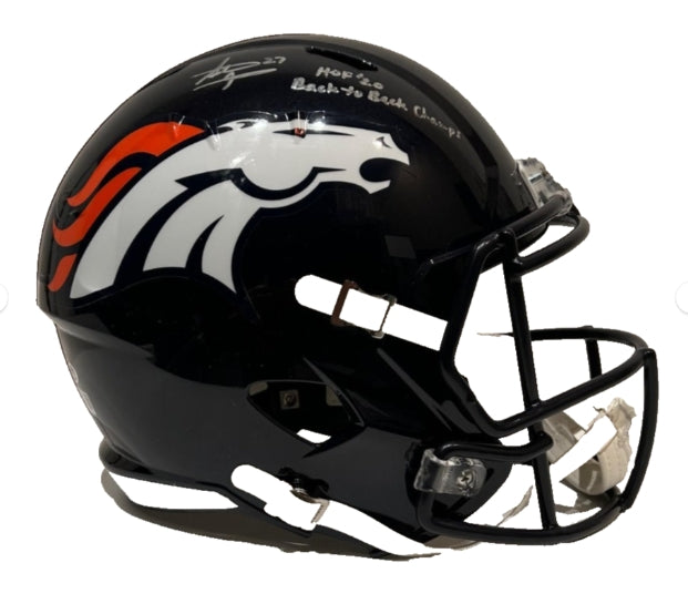 Steve Atwater Autographed/Inscribed Navy Denver Broncos Replica Helmet BAS COA - HOF 20 & Back to Back Champs - Latitude Sports Marketing