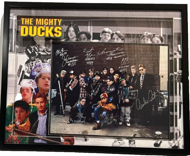 Mighty Ducks Cast-Signed 16x20 Photo Framed Shadowbox JSA COA — 8 Signatures - Latitude Sports Marketing