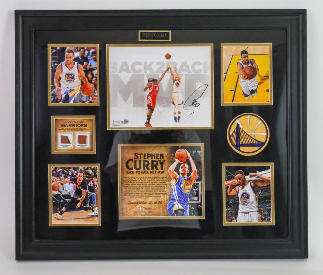Steph Curry Golden State Warriors Autographed Five Photo Collage Fanatics COA Framed 27"W x 23"H