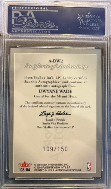 Dwayne Wade 2003 Skybox Autographics Ins. - Silver #A DW2 LE 109/150 PSA NM 7