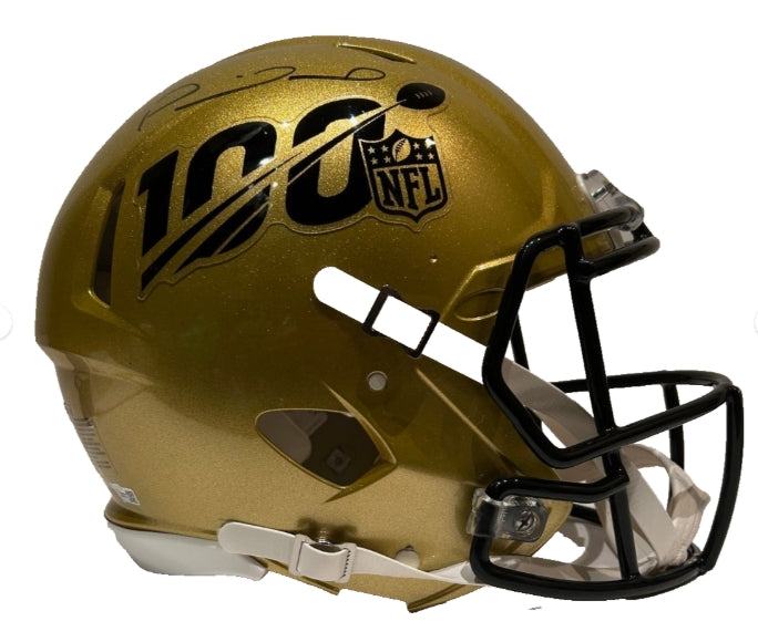 Patrick Mahomes Autographed NFL 100 Gold Full Size Pro Helmet - Fanatics COA