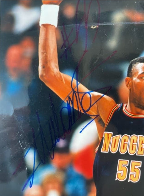 Dikembe Mutombo Autographed Denver Nuggets Navy Jersey 8x10 Photo JSA COA