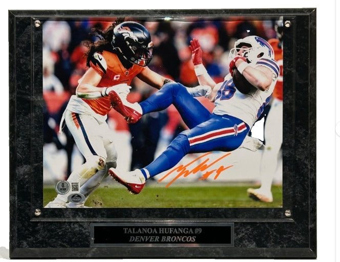 Talanoa Hufanga Autographed Denver Broncos 8x10 Photo Plaque (13"x10.5") - BAS COA - Latitude Sports Marketing