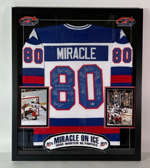 1980 Miracle on Ice Team USA Autographed Jersey Deluxe Framed 34x40 Beckett COA
