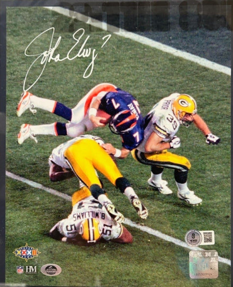 John Elway & Terrell Davis Autographed LED Lighted Shadowbox Collage – Super Bowl XXXII & XXXIII Replica Rings - Latitude Sports Marketing