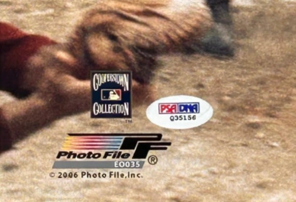 Ernie Banks Autographed 'HOF 77' 16x20 Photo - Deluxe Framed PSA/DNA COA