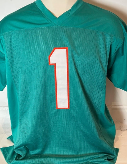 Tua Tagovailoa Autographed Teal Custom Miami Dolphins Jersey - Beckett COA - Latitude Sports Marketing