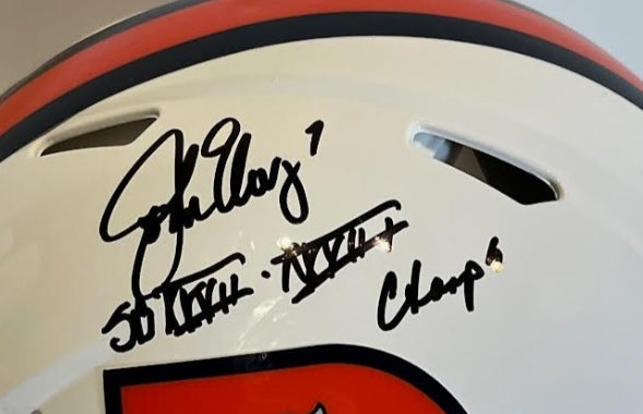 John Elway Autographed Denver Broncos Snowcapped Pro Speed Helmet BAS COA - Latitude Sports Marketing