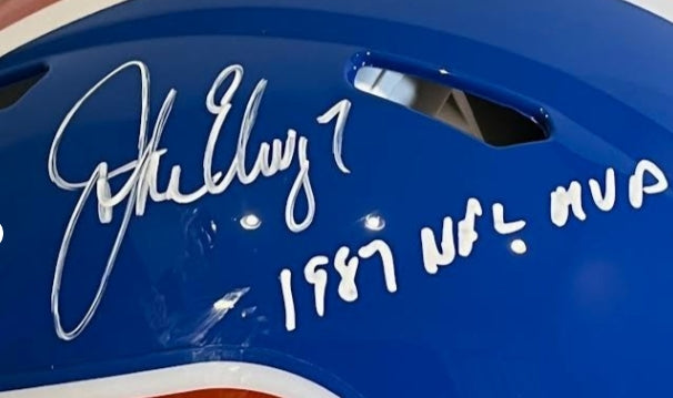 John Elway Autographed 1987 NFL MVP Inscribed Denver Broncos Retro D Pro Helmet BAS COA - Latitude Sports Marketing