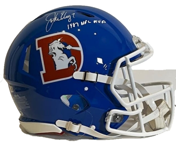 John Elway Autographed 1987 NFL MVP Inscribed Denver Broncos Retro D Pro Helmet BAS COA - Latitude Sports Marketing