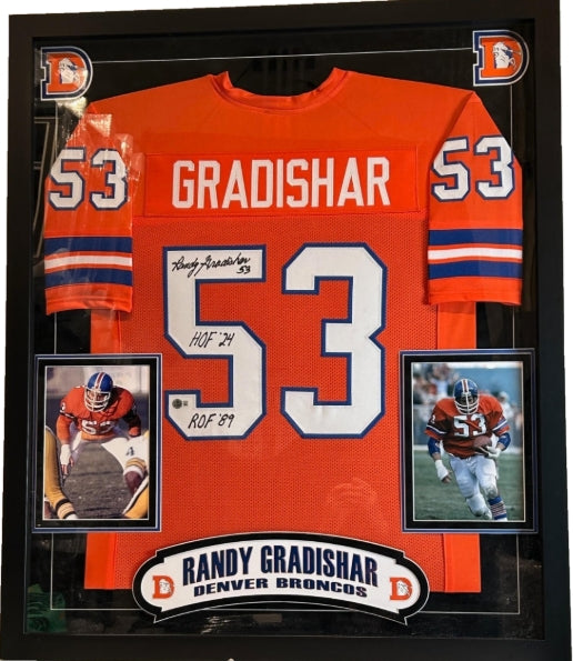 Randy Gradishar Autographed/2x Inscribed Deluxe Framed Denver Broncos Jersey BAS COA
