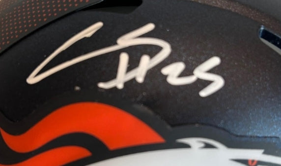 Chris Harris Jr. Autographed Denver Broncos Navy Mini Helmet – Beckett COA - Latitude Sports Marketing