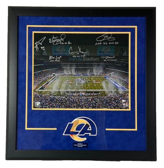 LA Rams Super Bowl LVI Celebration 16x20 Photo w/ 6 Signatures Fanatics COA