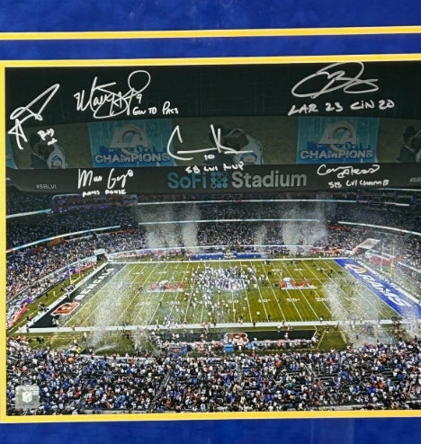 LA Rams Super Bowl LVI Celebration 16x20 Photo w/ 6 Signatures Fanatics COA
