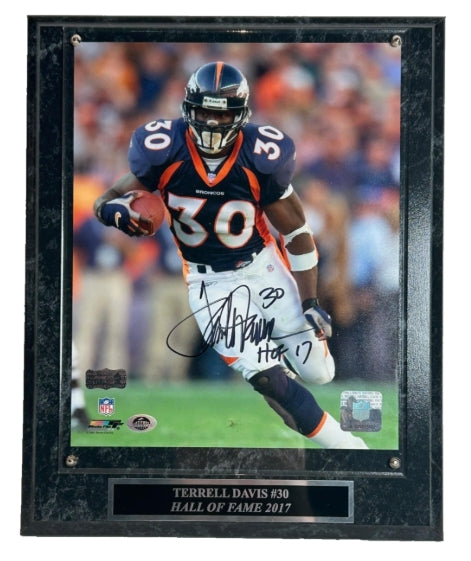 Terrell Davis Autographed & Inscribed "HOF 17" 8x10 Photo Plaque (10x13) – Radtke Sports COA