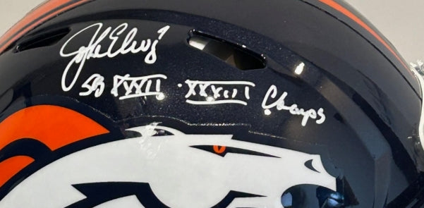 John Elway Autographed/Inscribed "SB XXXII & XXXIII Champs" Pro Speed Helmet BAS COA - Latitude Sports Marketing