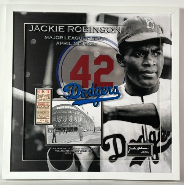 Jackie Robinson Laser Signature Brooklyn Dodgers Debut Framed (25.5"x25.5") Collage