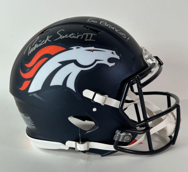Patrick Surtain II Autographed/Inscribed "GO BRONCOS" Navy Denver Broncos Pro Helmet BAS COA