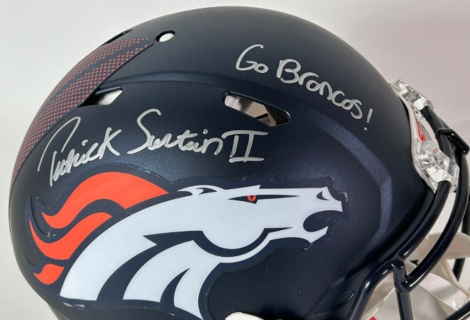 Patrick Surtain II Autographed/Inscribed "GO BRONCOS" Navy Denver Broncos Pro Helmet BAS COA
